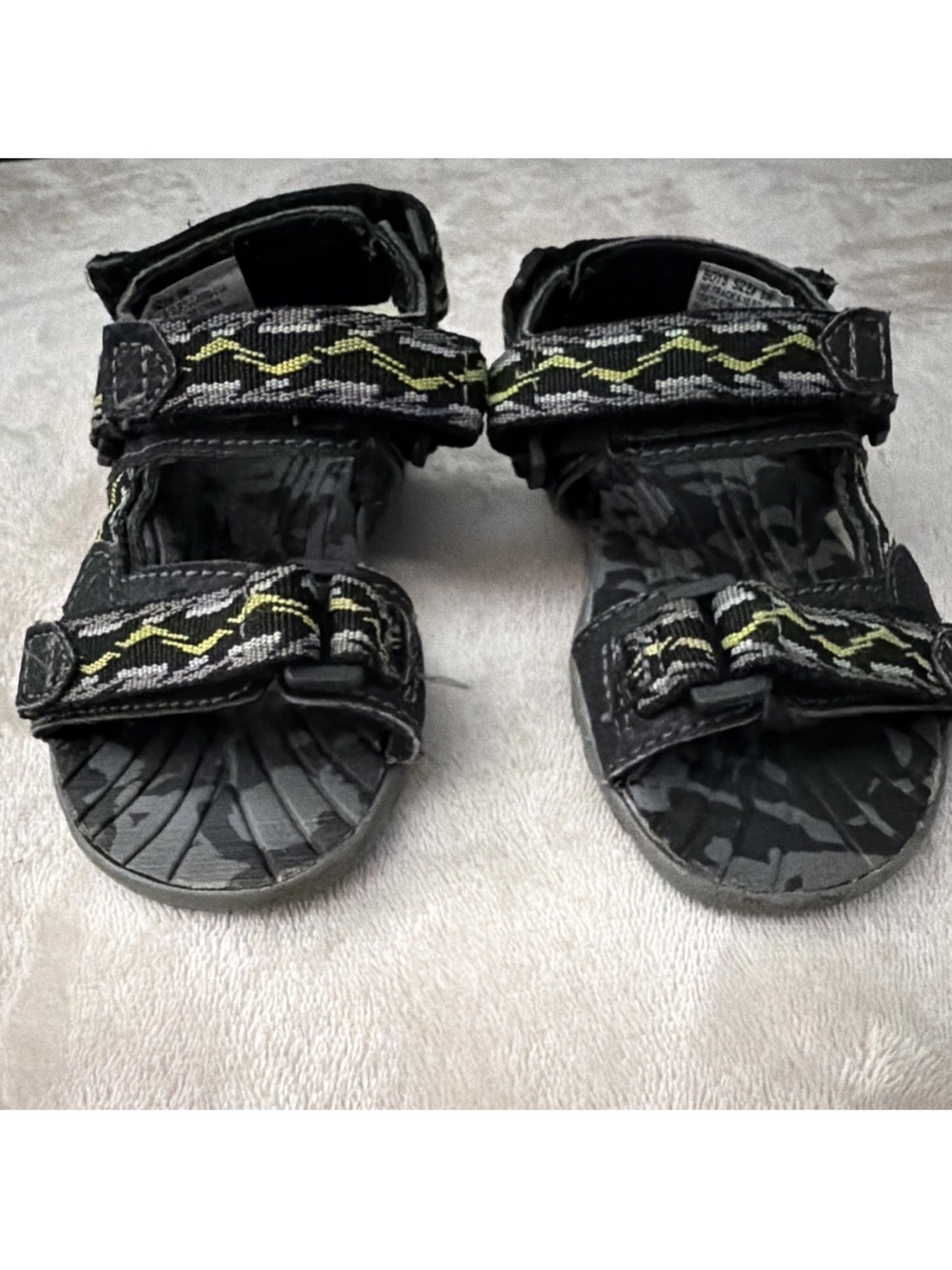 Kids Black Sport Sandals with Green Accents